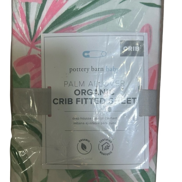 NWT Pottery Barn Kids Allover Palm organic cotton crib sheet pink floral print - Picture 2 of 3